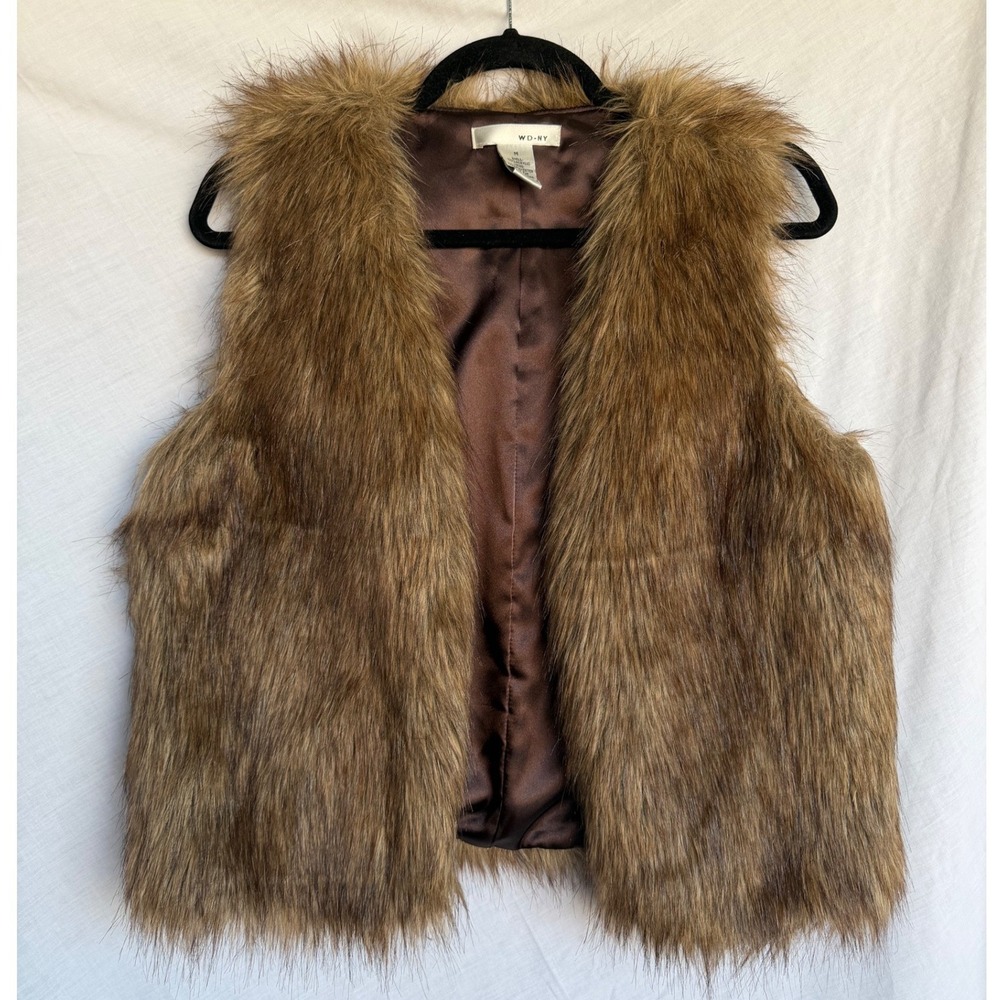 Faux Fur Vest Festival Cozy Layering Boho Brown Shaggy Sleeveless WD-NY Medium